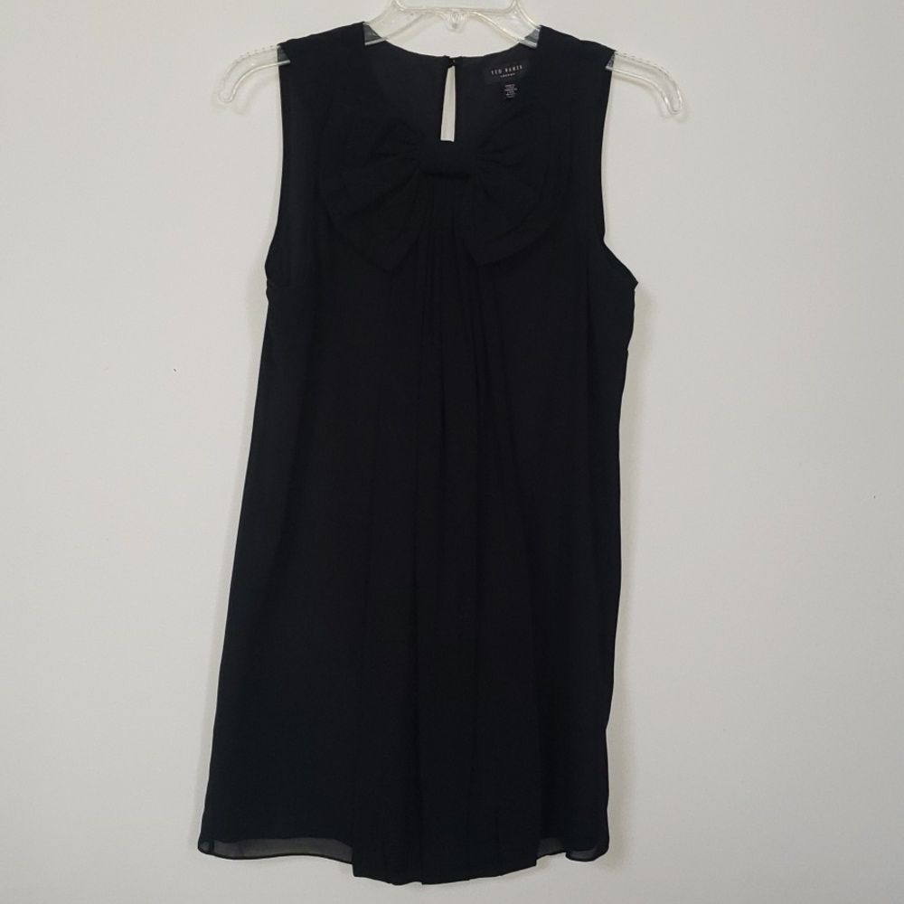 Ted Baker Pelayo Dress Black Chiffon Bow Sleeveless Mini Sz 2 Black Tie Cocktail